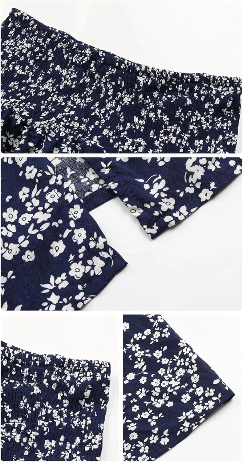 Women's Side Slit Midi Floral Skirt Summer High Waist Elastic Casual Skirt