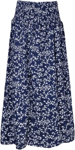 Women's Side Slit Midi Floral Skirt Summer High Waist Elastic Casual Skirt