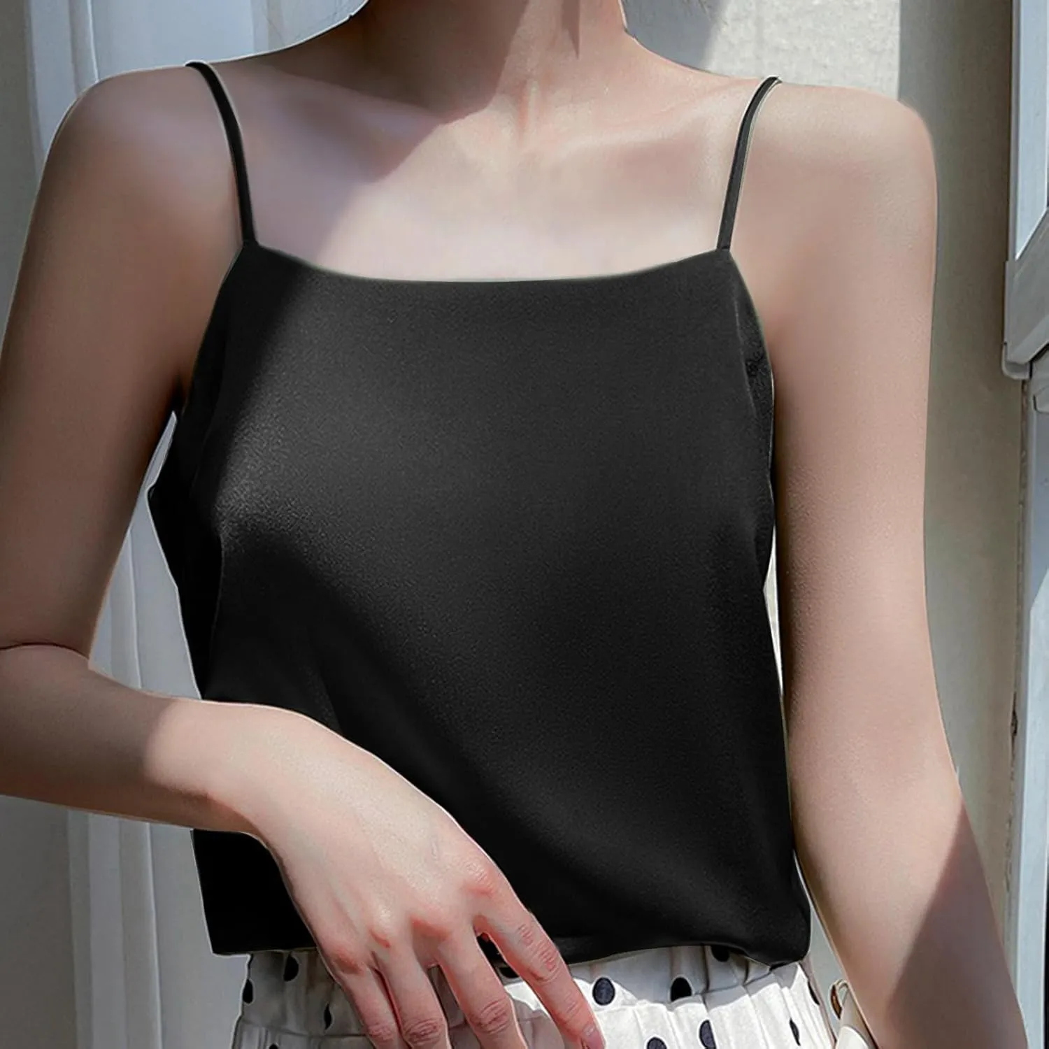 Womens Silk Satin Camisole Tops Square Neck Spaghetti Strap Tanks Summer Comfy Oversized Top 2025 Y2K Dressy Tanks