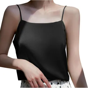 Womens Silk Satin Camisole Tops Square Neck Spaghetti Strap Tanks Summer Comfy Oversized Top 2025 Y2K Dressy Tanks