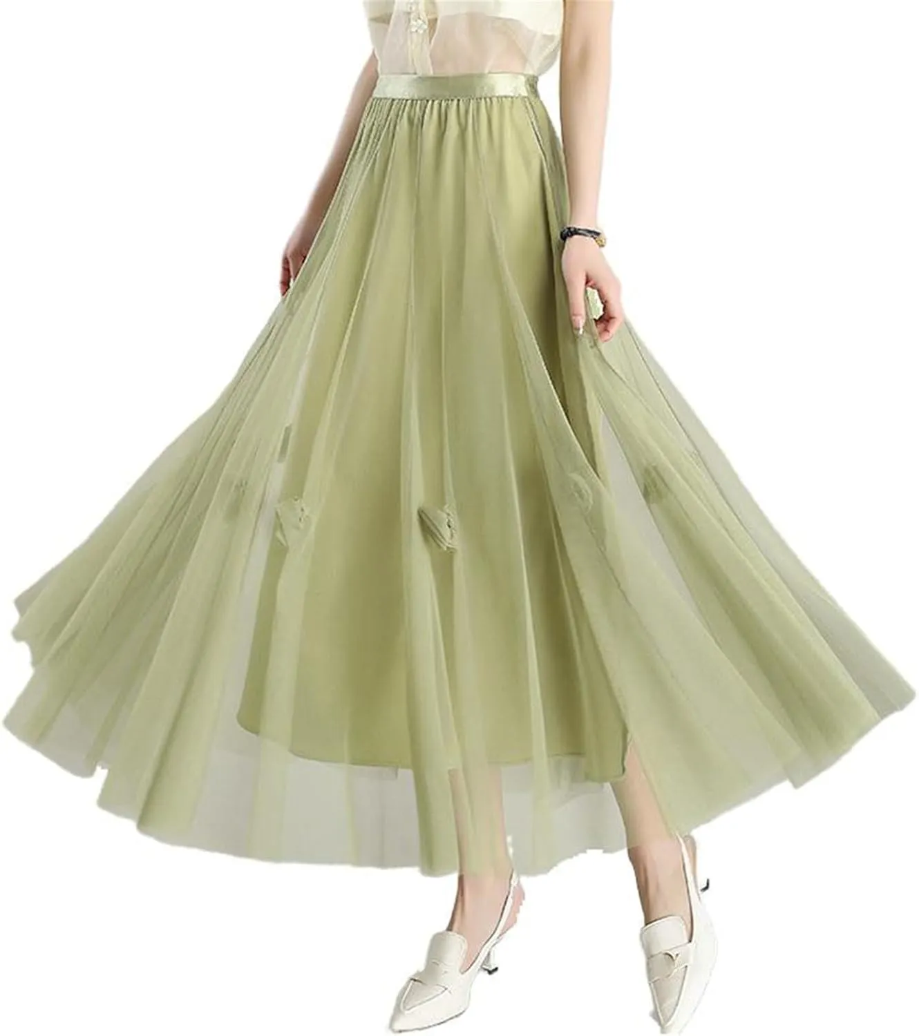 Womens Skirt Floral Mesh High Waist A-Line Spring Summer Skirt