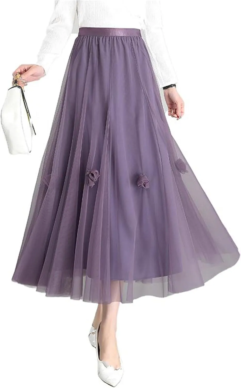 Womens Skirt Floral Mesh High Waist A-Line Spring Summer Skirt