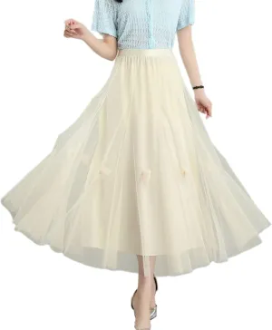 Womens Skirt Floral Mesh High Waist A-Line Spring Summer Skirt