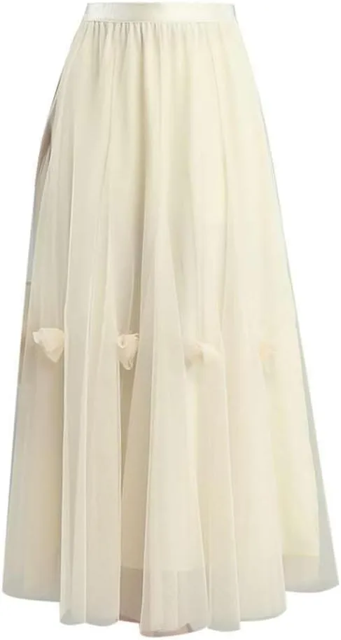 Womens Skirt Floral Mesh High Waist A-Line Spring Summer Skirt