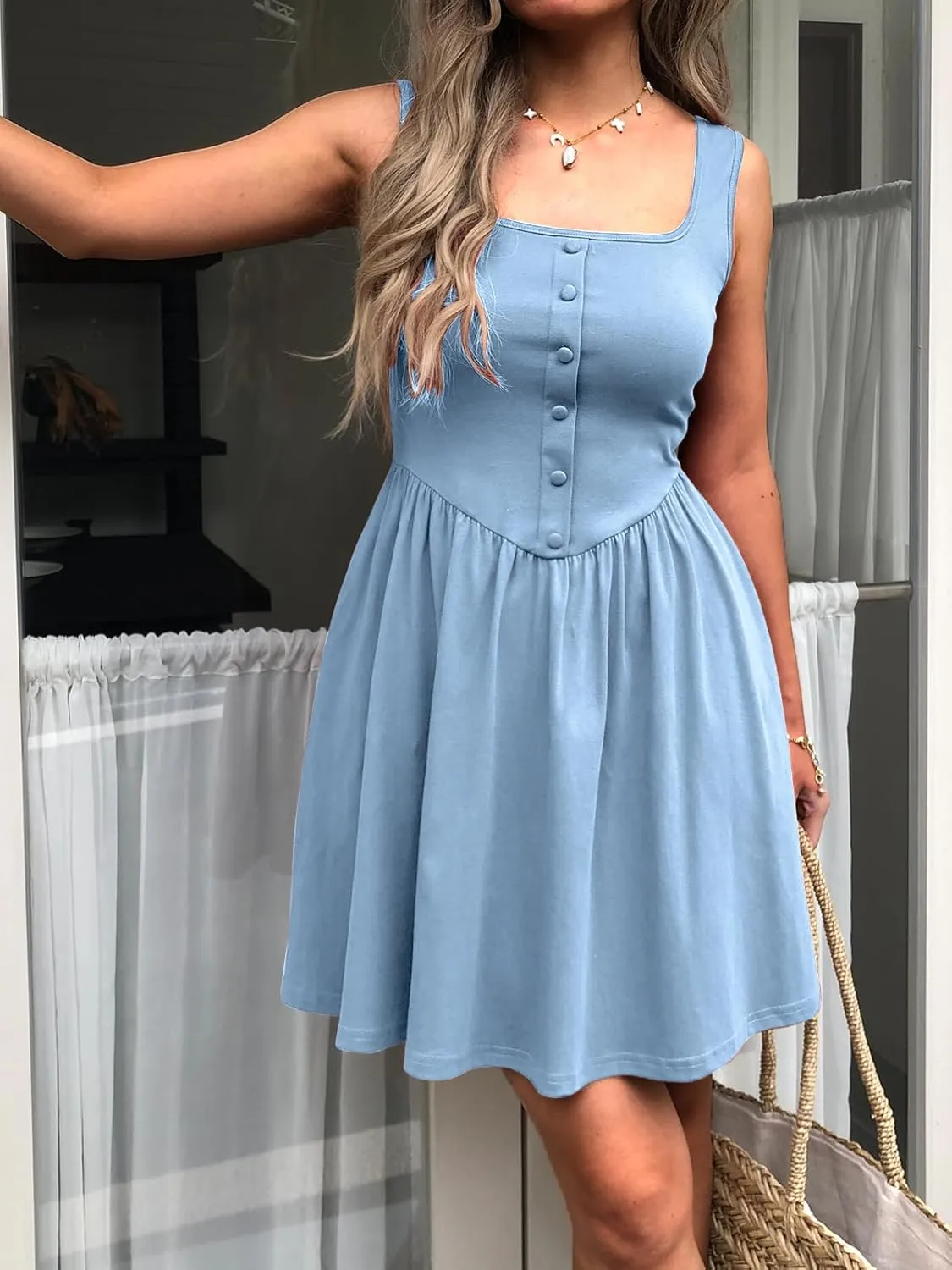Women's Sleeveless Button Down Casual Mini Dress with Pockets  Soft Summer Dress for Daily Wear