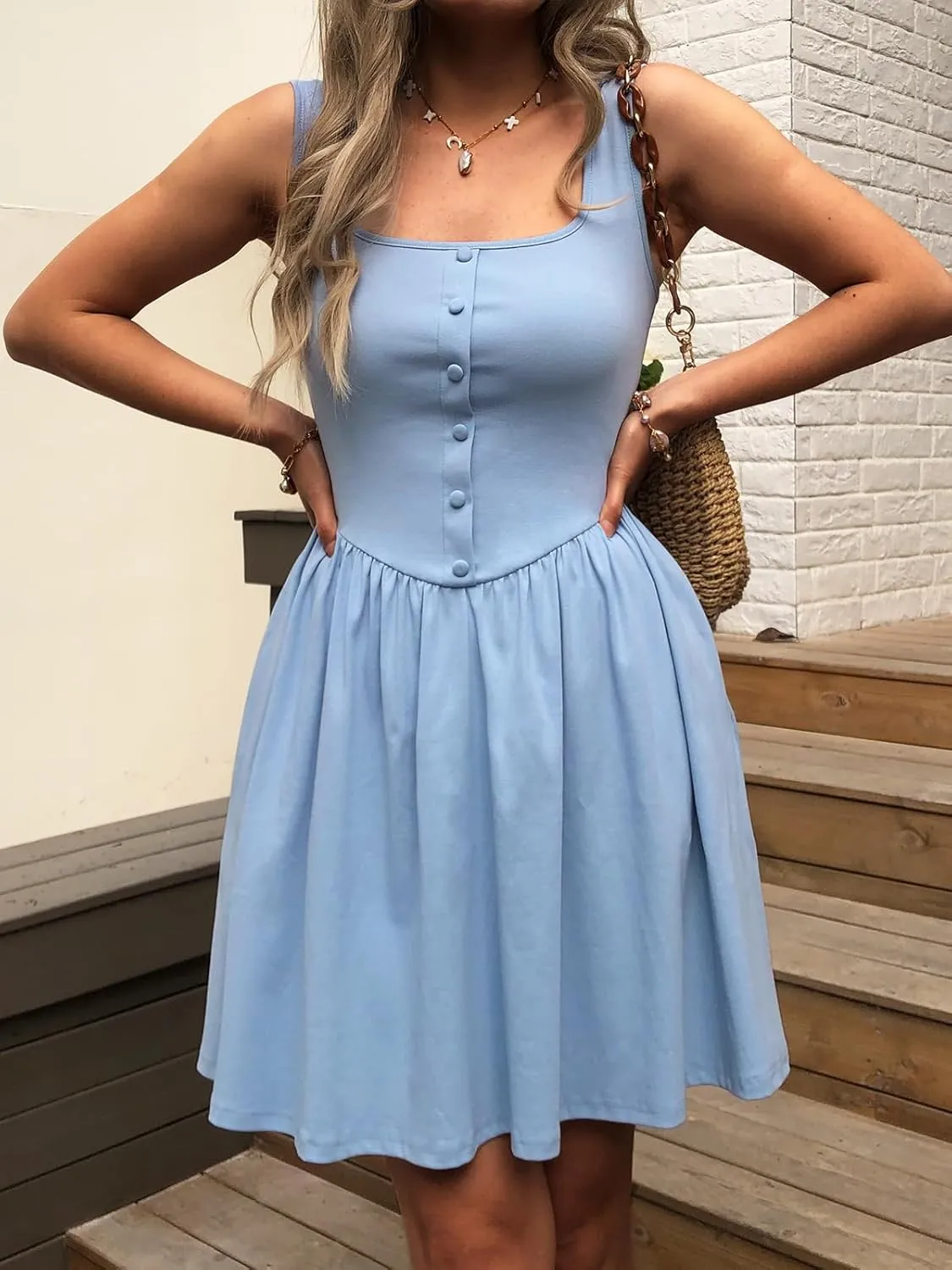 Women's Sleeveless Button Down Casual Mini Dress with Pockets  Soft Summer Dress for Daily Wear