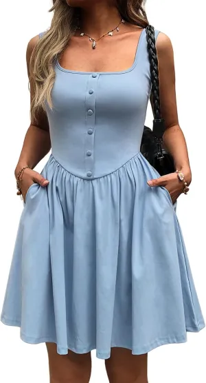 Women's Sleeveless Button Down Casual Mini Dress with Pockets  Soft Summer Dress for Daily Wear