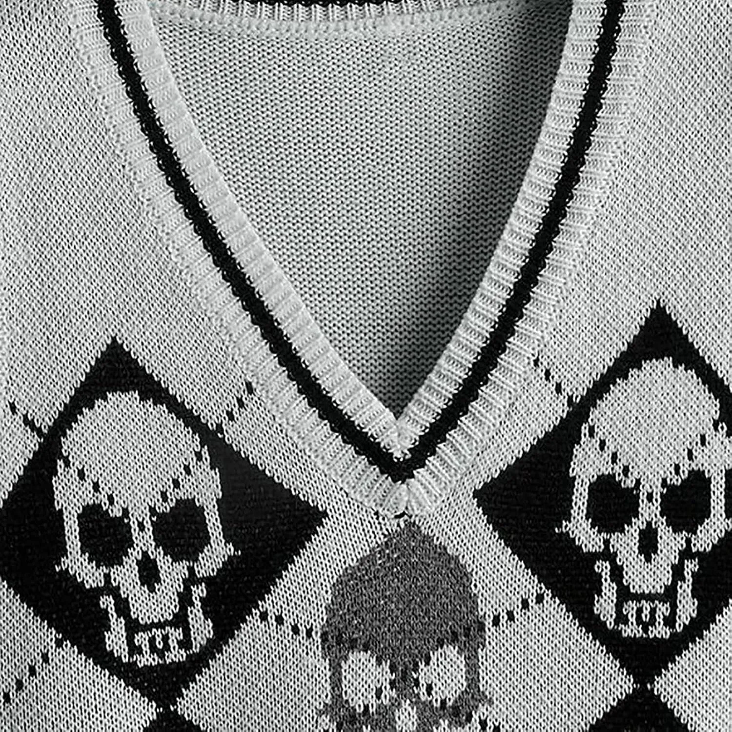 Women's Sleeveless Sweater Vest Halloween Skull Printed Knit Vest V Neck Crop Pullover Knitwear Tank Tops