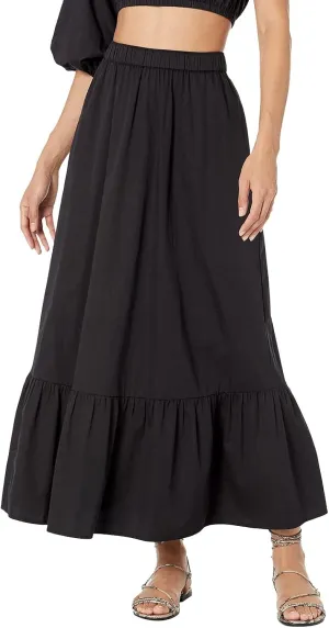 Womens Solid Color Beach Skirt Elastic High Waist Boho Maxi Skirt Summer Ruffle A Line Swing Long Skirt