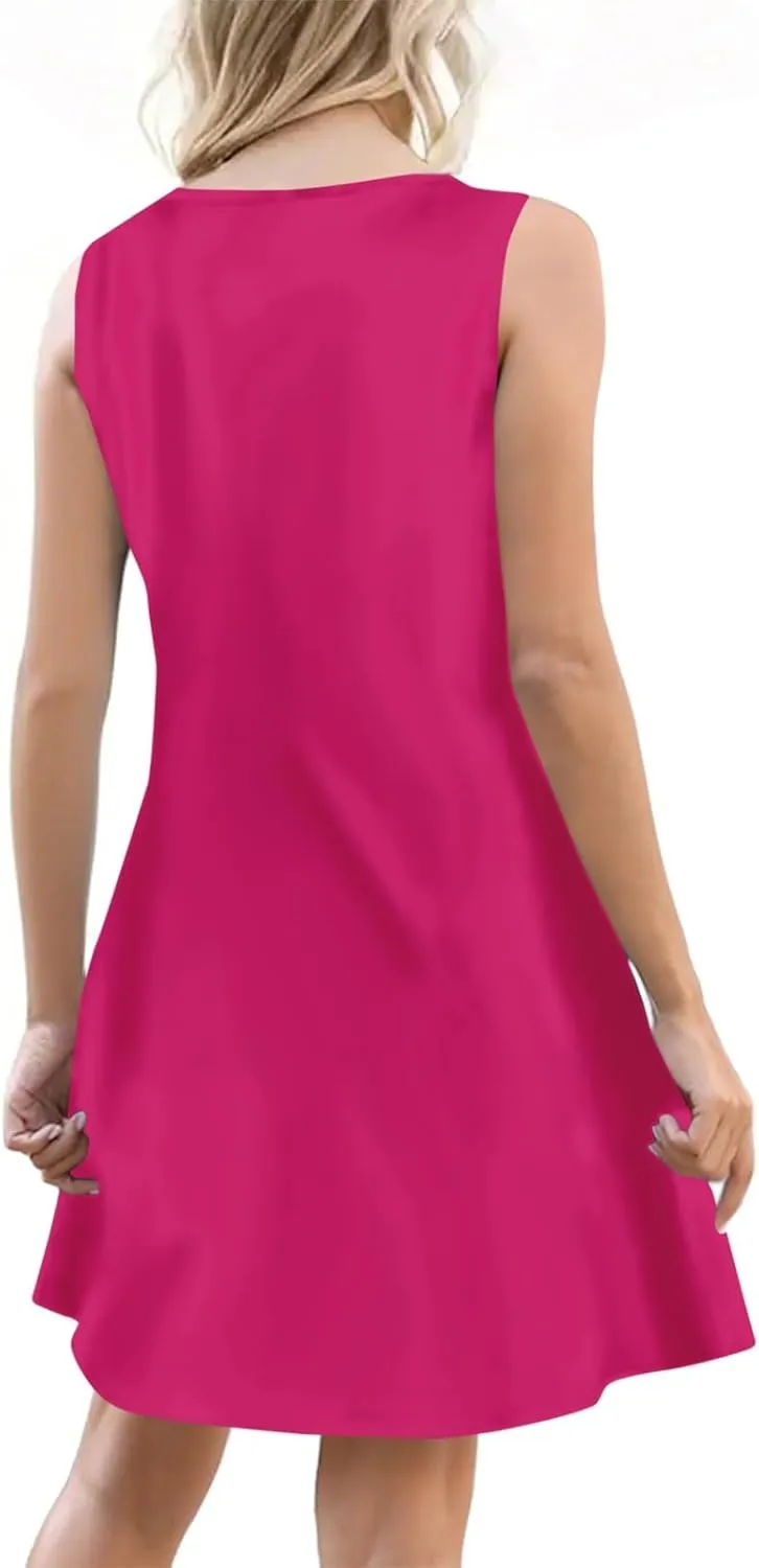 Women's Solid V Neck Button Down Sleeveless Tank Sundress with Pockets Mini Beach Dresses 2025, S-3XL
