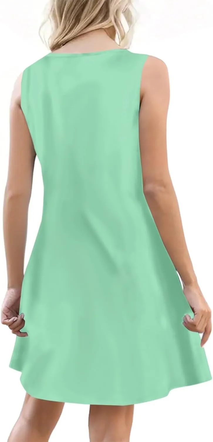 Women's Solid V Neck Button Down Sleeveless Tank Sundress with Pockets Mini Beach Dresses 2025, S-3XL