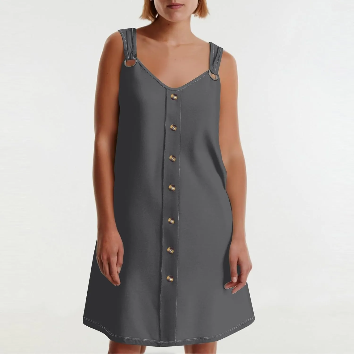 Women's Solid V Neck Button Down Sleeveless Tank Sundress with Pockets Mini Beach Dresses 2025, S-3XL