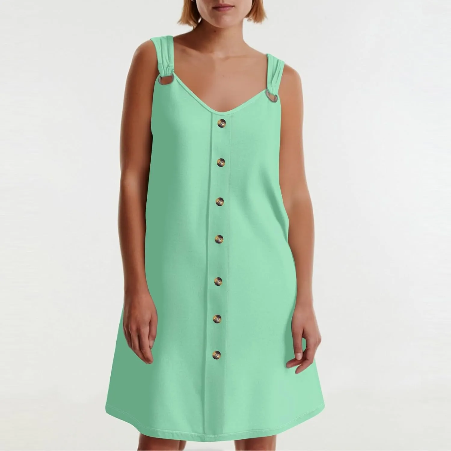 Women's Solid V Neck Button Down Sleeveless Tank Sundress with Pockets Mini Beach Dresses 2025, S-3XL