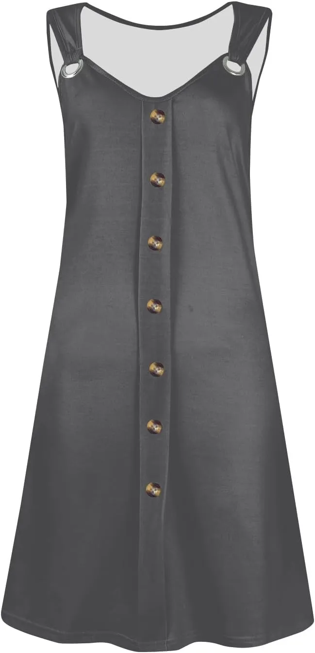 Women's Solid V Neck Button Down Sleeveless Tank Sundress with Pockets Mini Beach Dresses 2025, S-3XL