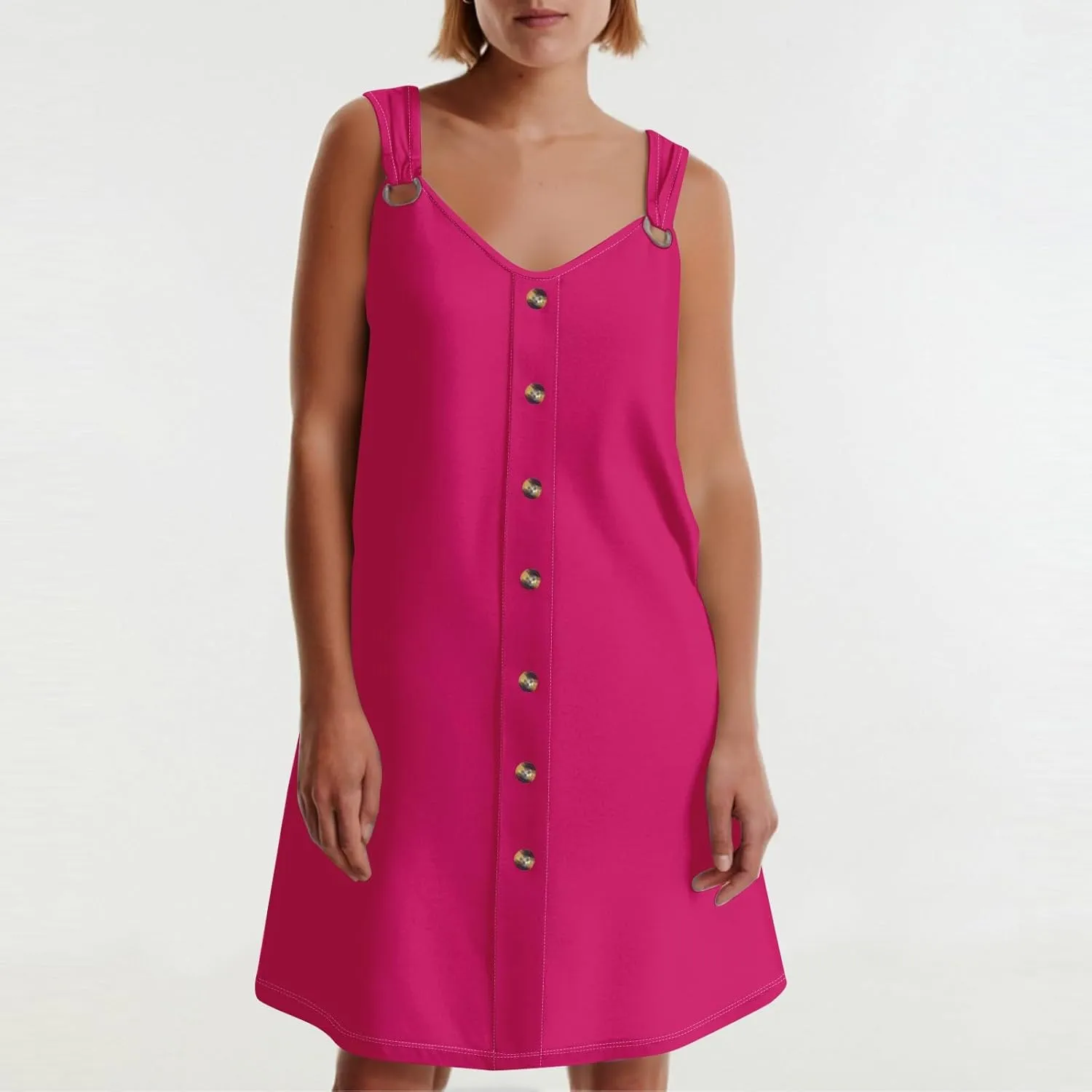 Women's Solid V Neck Button Down Sleeveless Tank Sundress with Pockets Mini Beach Dresses 2025, S-3XL