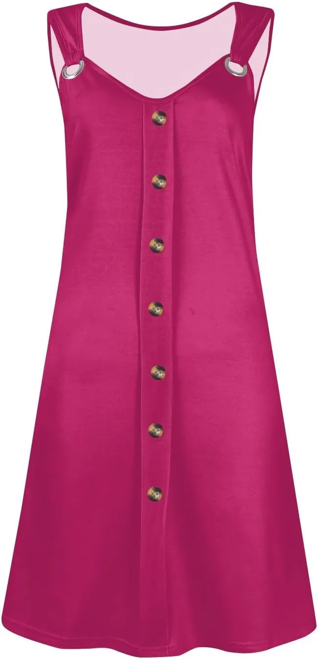 Women's Solid V Neck Button Down Sleeveless Tank Sundress with Pockets Mini Beach Dresses 2025, S-3XL