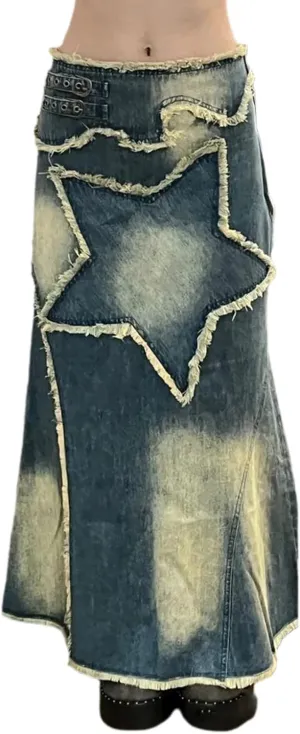 Womens Split High Waist Cargo Denim Midi Skirt Casual A-Line Jean Long Skirts Y2k Summer Solid Workwear Skirt