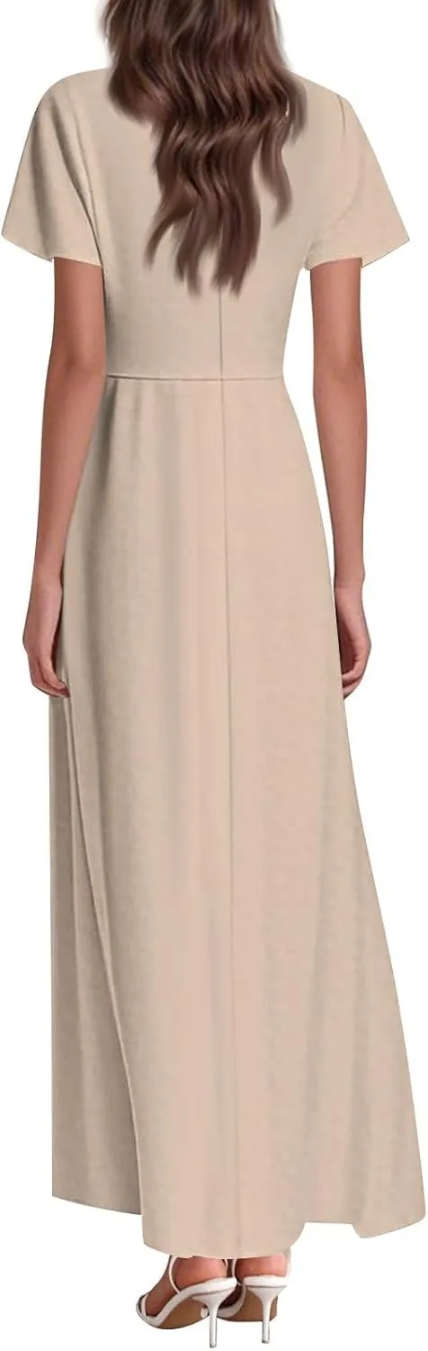 Women's Spring Summer V-Neck Ruffle Short Sleeve Casual Solid Aline Swing Sun Dresses, XS-2XL