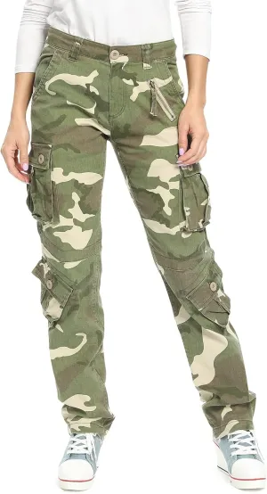Womens Stretch Casual Cargo Work Pants Camo Combat Tactical Travel Pants with 8 Pockets