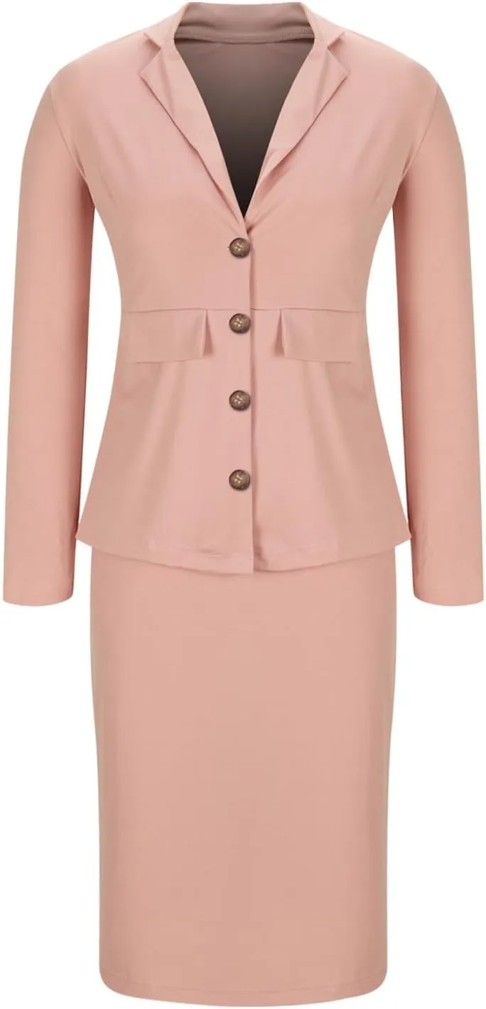 Womens Suits 2 Piece Set Business Skirt Suit Set Long Sleeve Blazer and Skirt Suit Set Casual Work Office Outfits