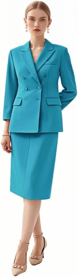 Womens Suits with Pencil Skirt 2 Piece Blazer Set Tuxedos Business Wedding Workout Outfits