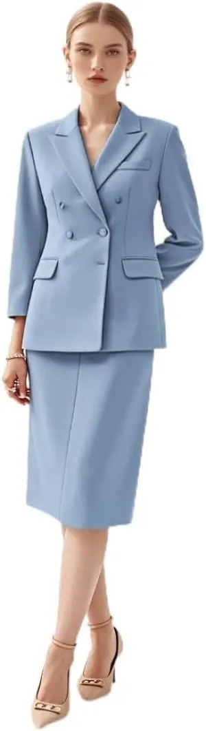 Womens Suits with Pencil Skirt 2 Piece Blazer Set Tuxedos Business Wedding Workout Outfits