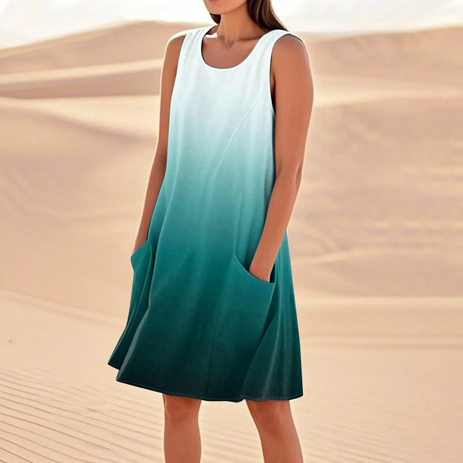 Women's Summer Dresses 2025 Vacation Cotton Round Neck Sleeveless Basic Solid Tank Midi Sundresses, S-3XL
