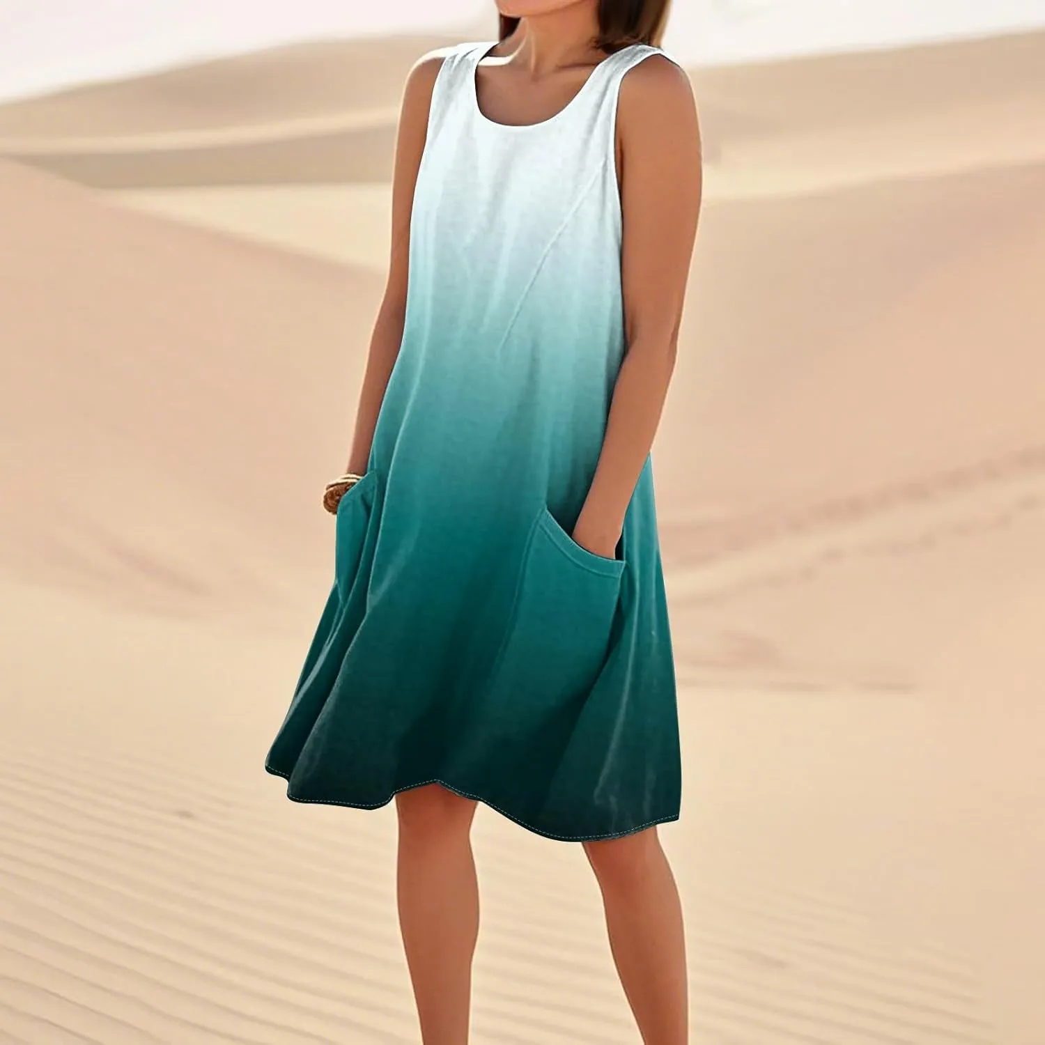 Women's Summer Dresses 2025 Vacation Cotton Round Neck Sleeveless Basic Solid Tank Midi Sundresses, S-3XL