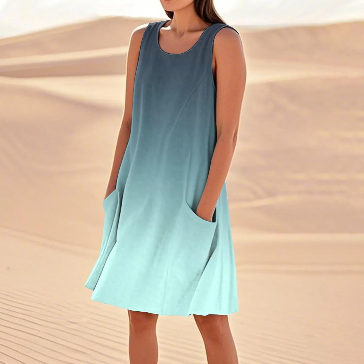 Women's Summer Dresses 2025 Vacation Cotton Round Neck Sleeveless Basic Solid Tank Midi Sundresses, S-3XL