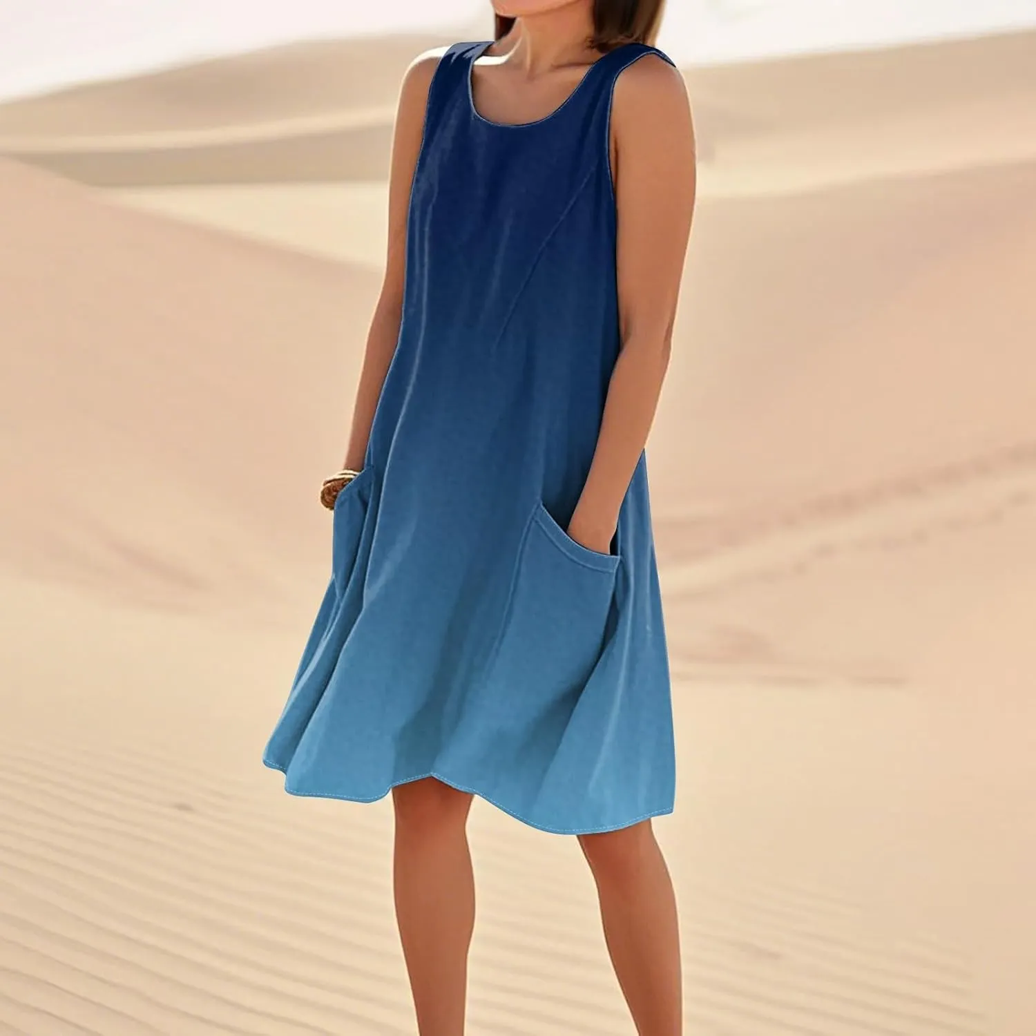 Women's Summer Dresses 2025 Vacation Cotton Round Neck Sleeveless Basic Solid Tank Midi Sundresses, S-3XL