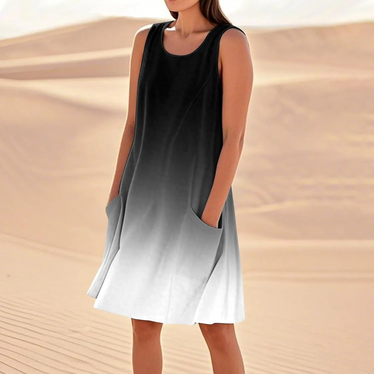 Women's Summer Dresses 2025 Vacation Cotton Round Neck Sleeveless Basic Solid Tank Midi Sundresses, S-3XL