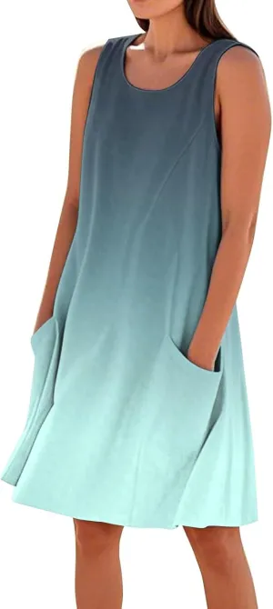 Women's Summer Dresses 2025 Vacation Cotton Round Neck Sleeveless Basic Solid Tank Midi Sundresses, S-3XL
