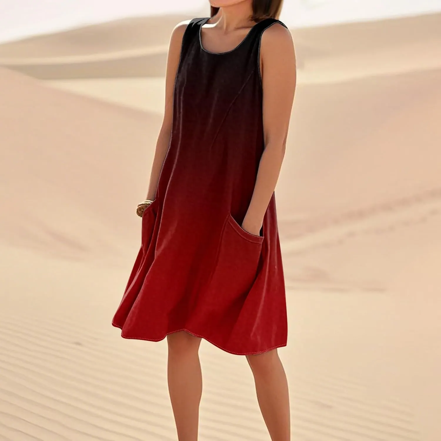 Women's Summer Dresses 2025 Vacation Cotton Round Neck Sleeveless Basic Solid Tank Midi Sundresses, S-3XL