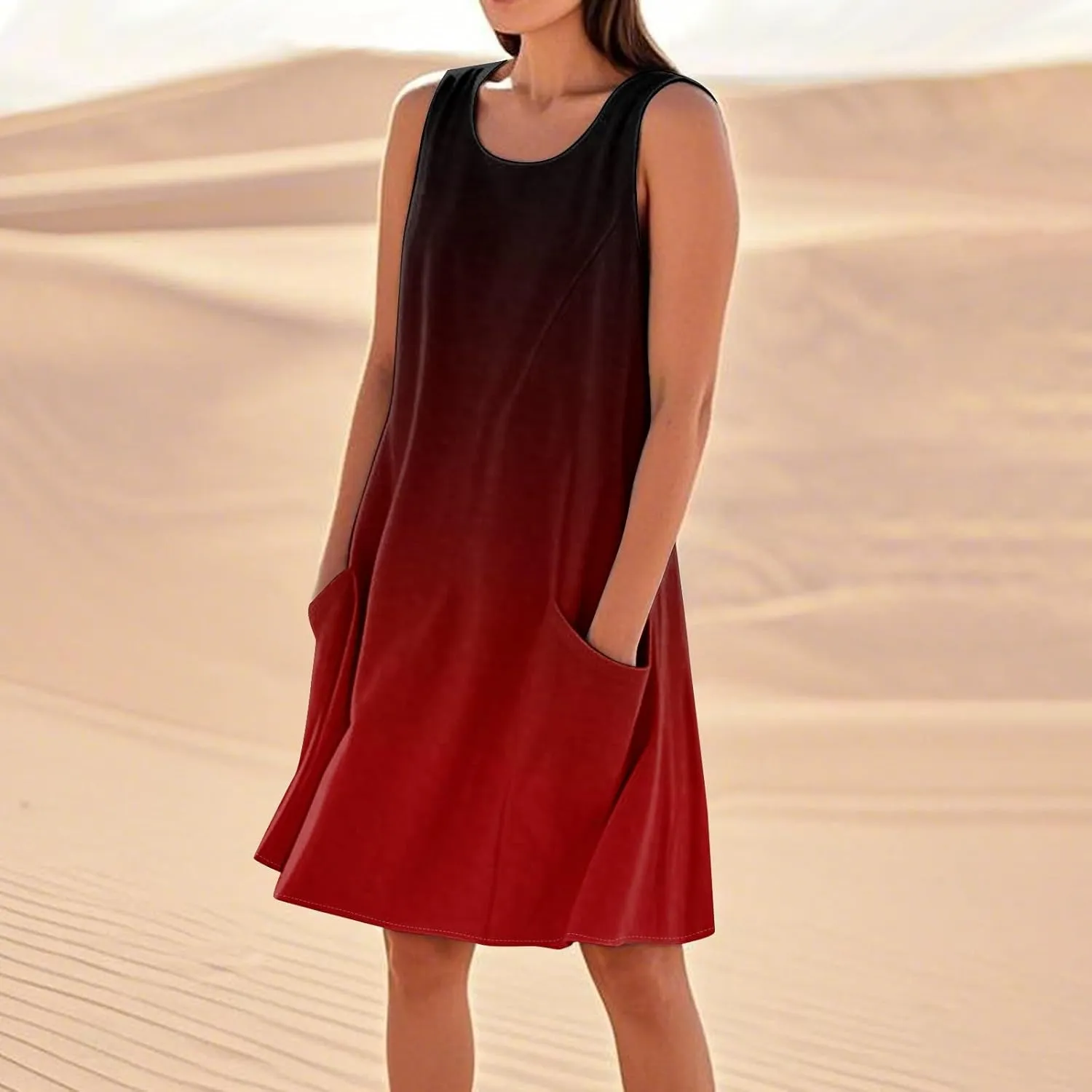 Women's Summer Dresses 2025 Vacation Cotton Round Neck Sleeveless Basic Solid Tank Midi Sundresses, S-3XL