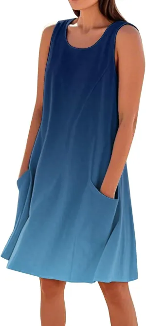 Women's Summer Dresses 2025 Vacation Cotton Round Neck Sleeveless Basic Solid Tank Midi Sundresses, S-3XL