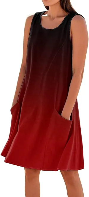 Women's Summer Dresses 2025 Vacation Cotton Round Neck Sleeveless Basic Solid Tank Midi Sundresses, S-3XL