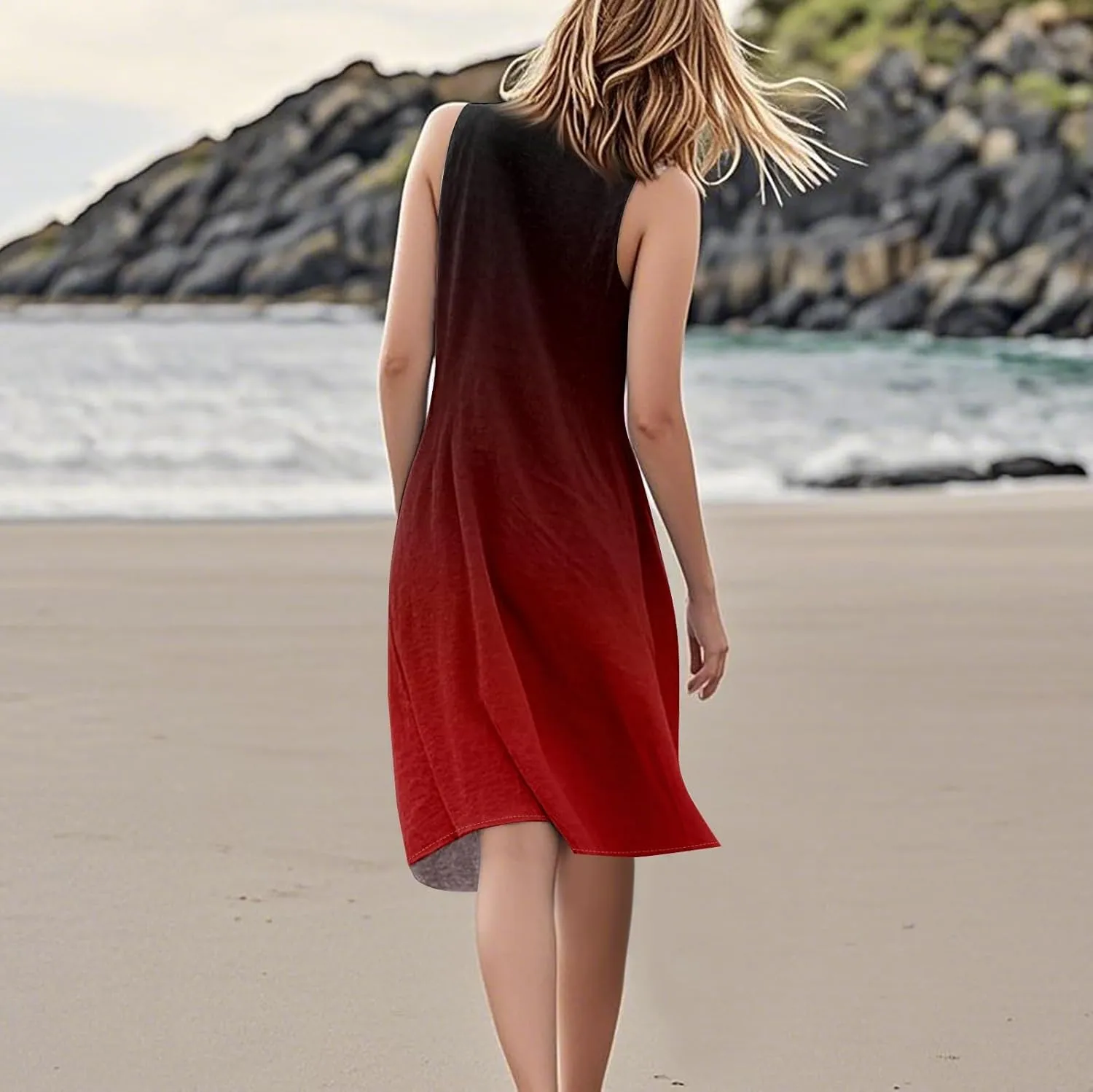Women's Summer Dresses 2025 Vacation Cotton Round Neck Sleeveless Basic Solid Tank Midi Sundresses, S-3XL