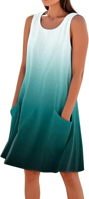 Women's Summer Dresses 2025 Vacation Cotton Round Neck Sleeveless Basic Solid Tank Midi Sundresses, S-3XL