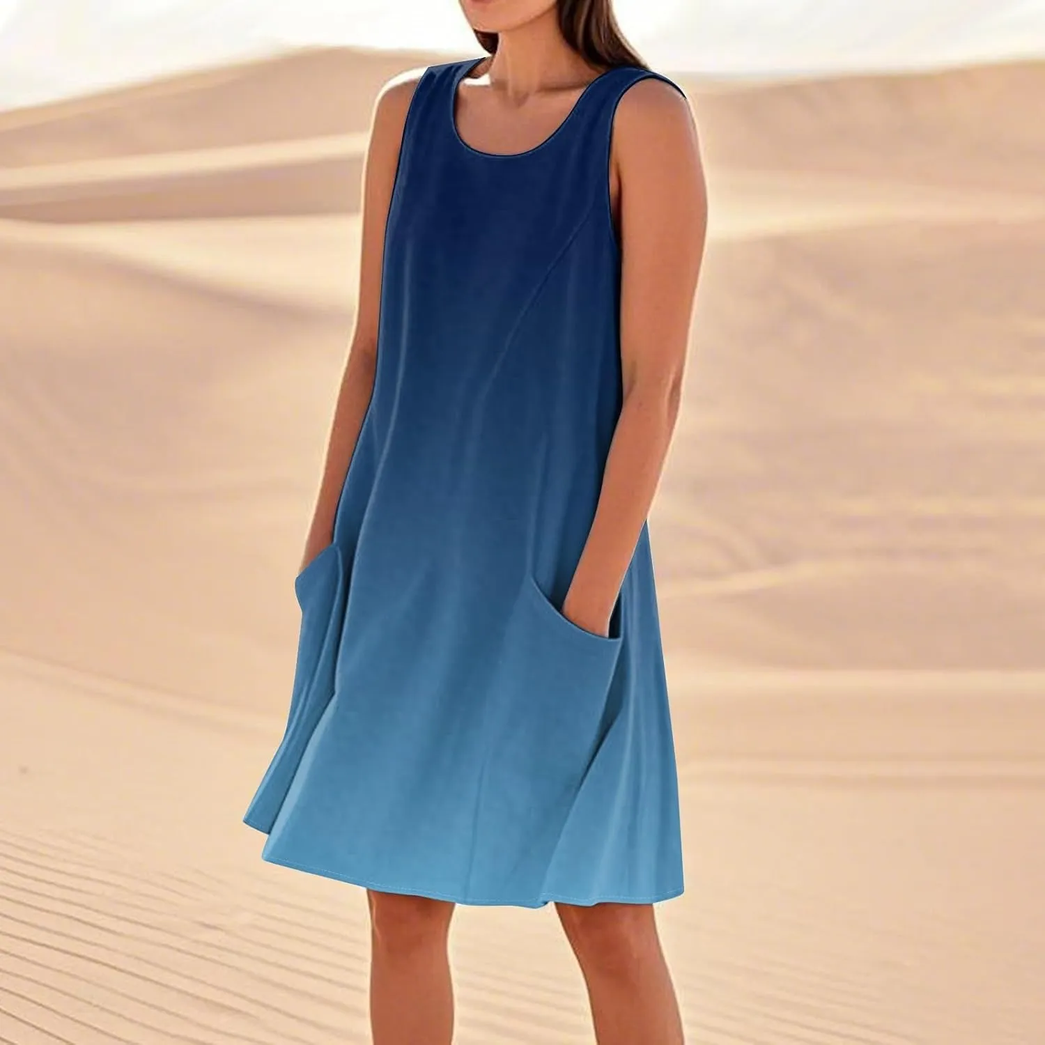 Women's Summer Dresses 2025 Vacation Cotton Round Neck Sleeveless Basic Solid Tank Midi Sundresses, S-3XL