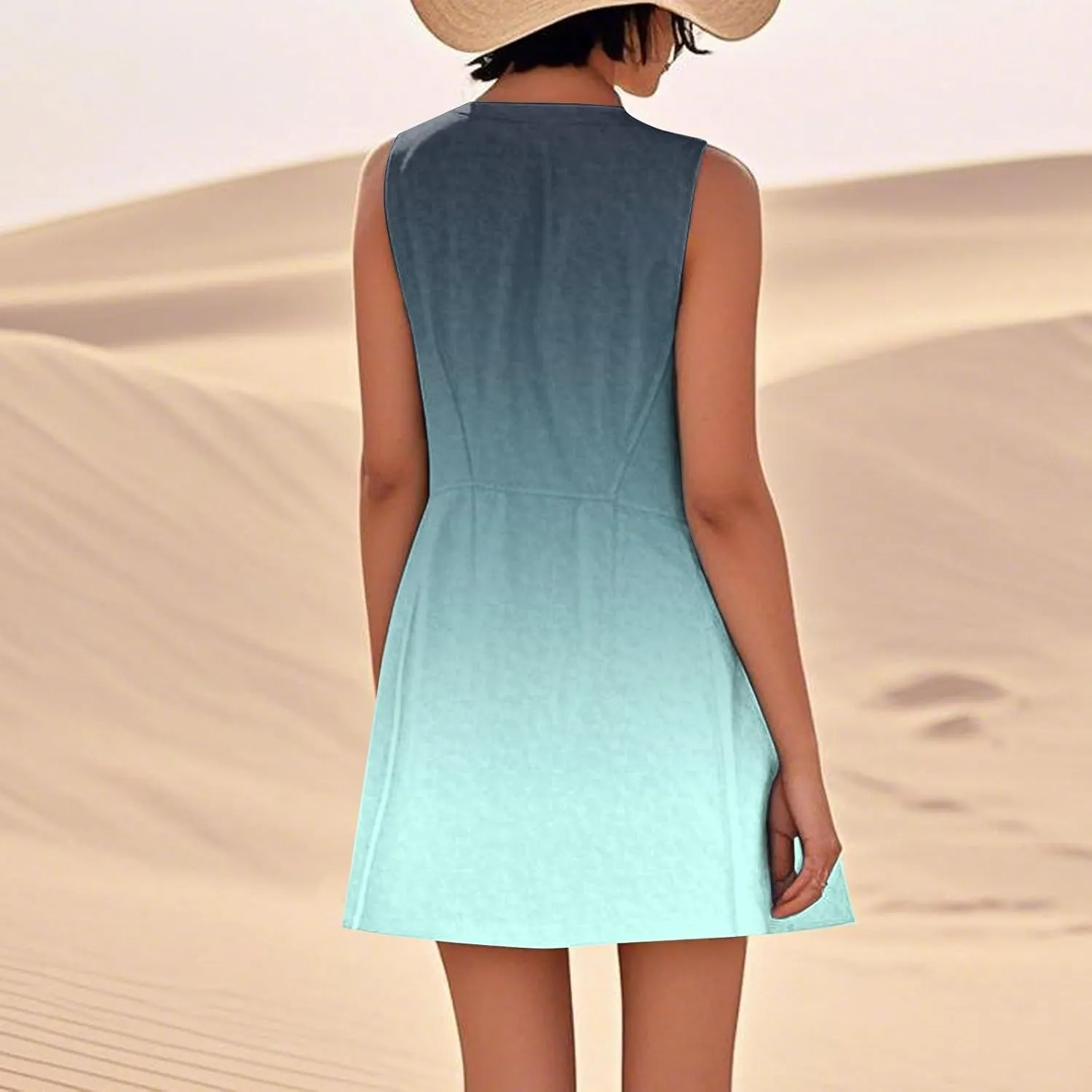 Women's Summer Dresses 2025 Vacation Cotton Round Neck Sleeveless Basic Solid Tank Midi Sundresses, S-3XL