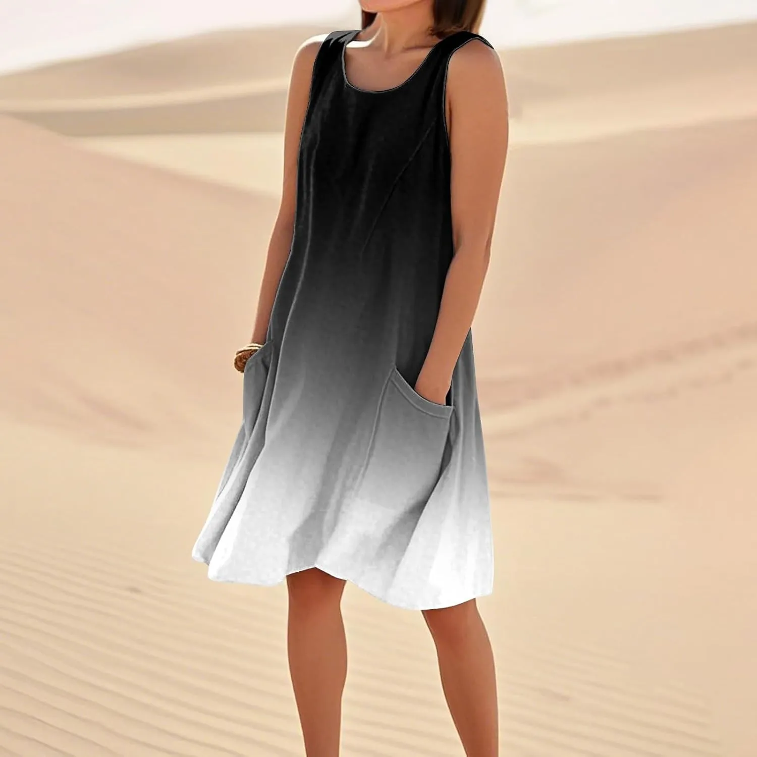 Women's Summer Dresses 2025 Vacation Cotton Round Neck Sleeveless Basic Solid Tank Midi Sundresses, S-3XL