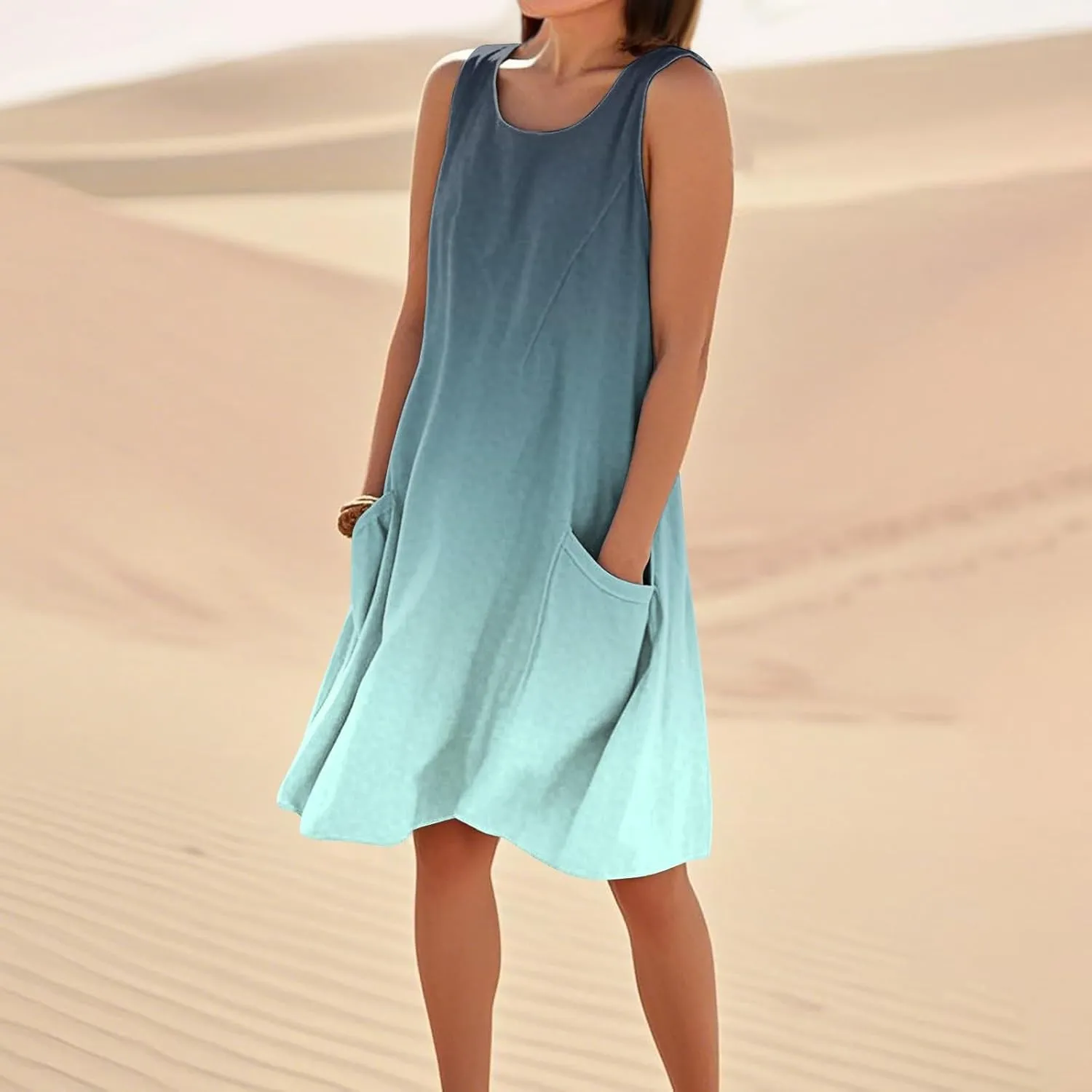 Women's Summer Dresses 2025 Vacation Cotton Round Neck Sleeveless Basic Solid Tank Midi Sundresses, S-3XL
