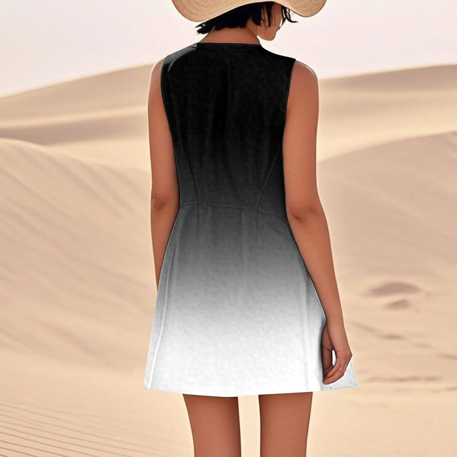 Women's Summer Dresses 2025 Vacation Cotton Round Neck Sleeveless Basic Solid Tank Midi Sundresses, S-3XL