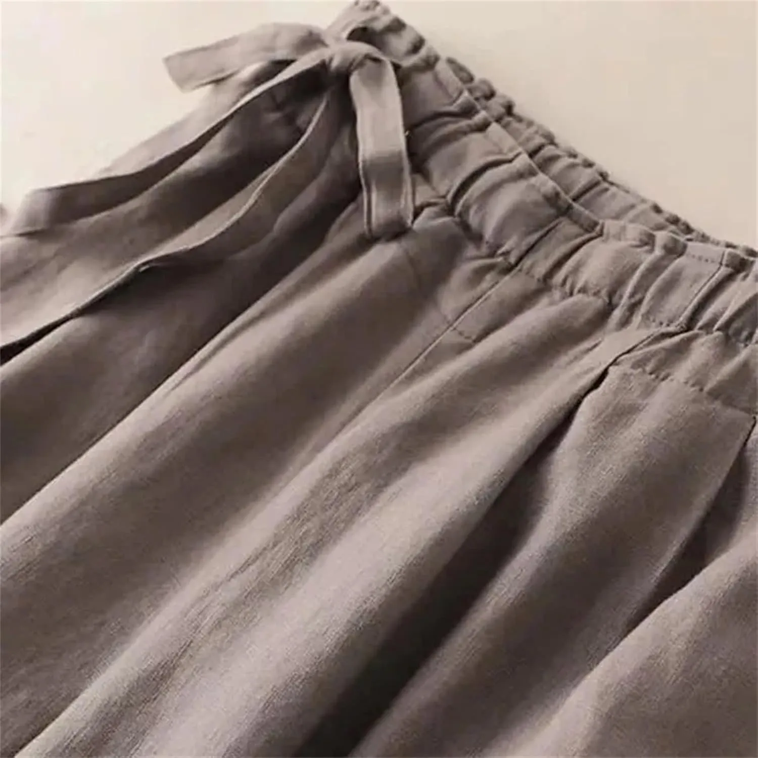 Women's Summer Elastic Waist Cotton Linen Pants  Casual Straight Leg Ankle-Length Trousers for Women