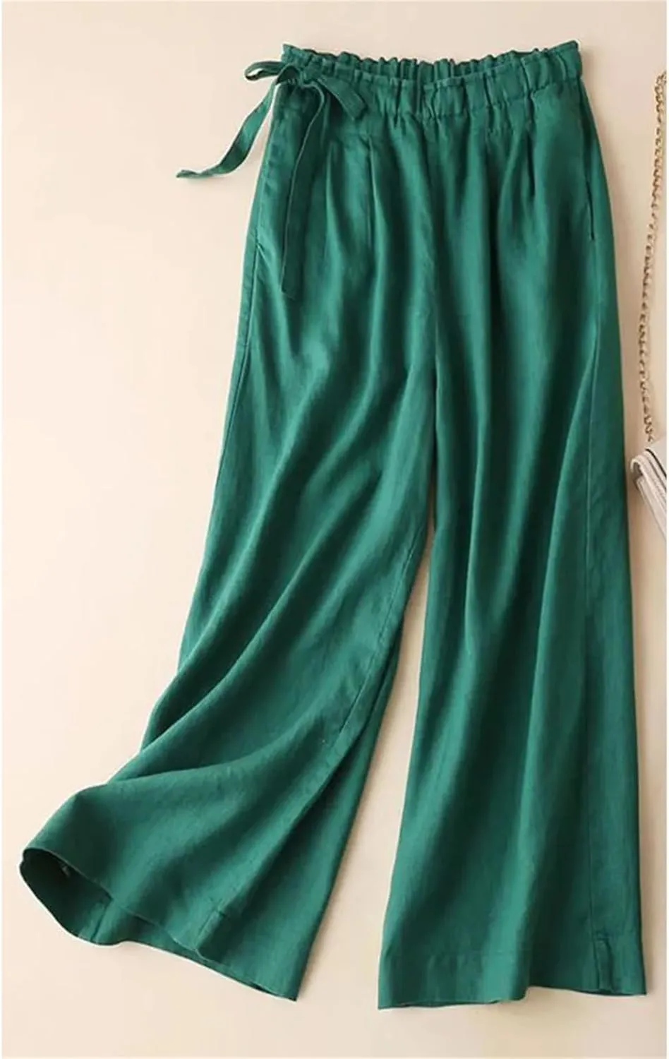 Women's Summer Elastic Waist Cotton Linen Pants  Casual Straight Leg Ankle-Length Trousers for Women