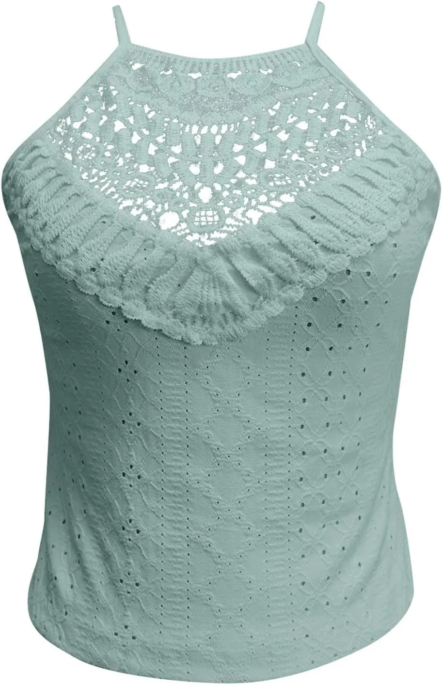 Women's Summer Halter Spaghetti Strap Flowy Tank Tops Sleeveless Shirts Blouses Lace Cami Camisole