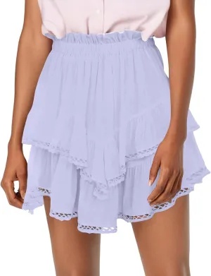 Women's Summer Skirts 2025 Casual Loose Trendy Elastic Waist Solid Color Pleated Sun Tennis Beach Skirt, S-2XL