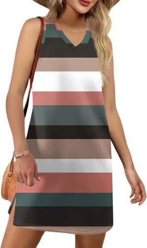 Women's Sun Dresses 2025 Vacation Polka Dot V Neck Sleeveless Tank Sundresses Beach, S-3XL