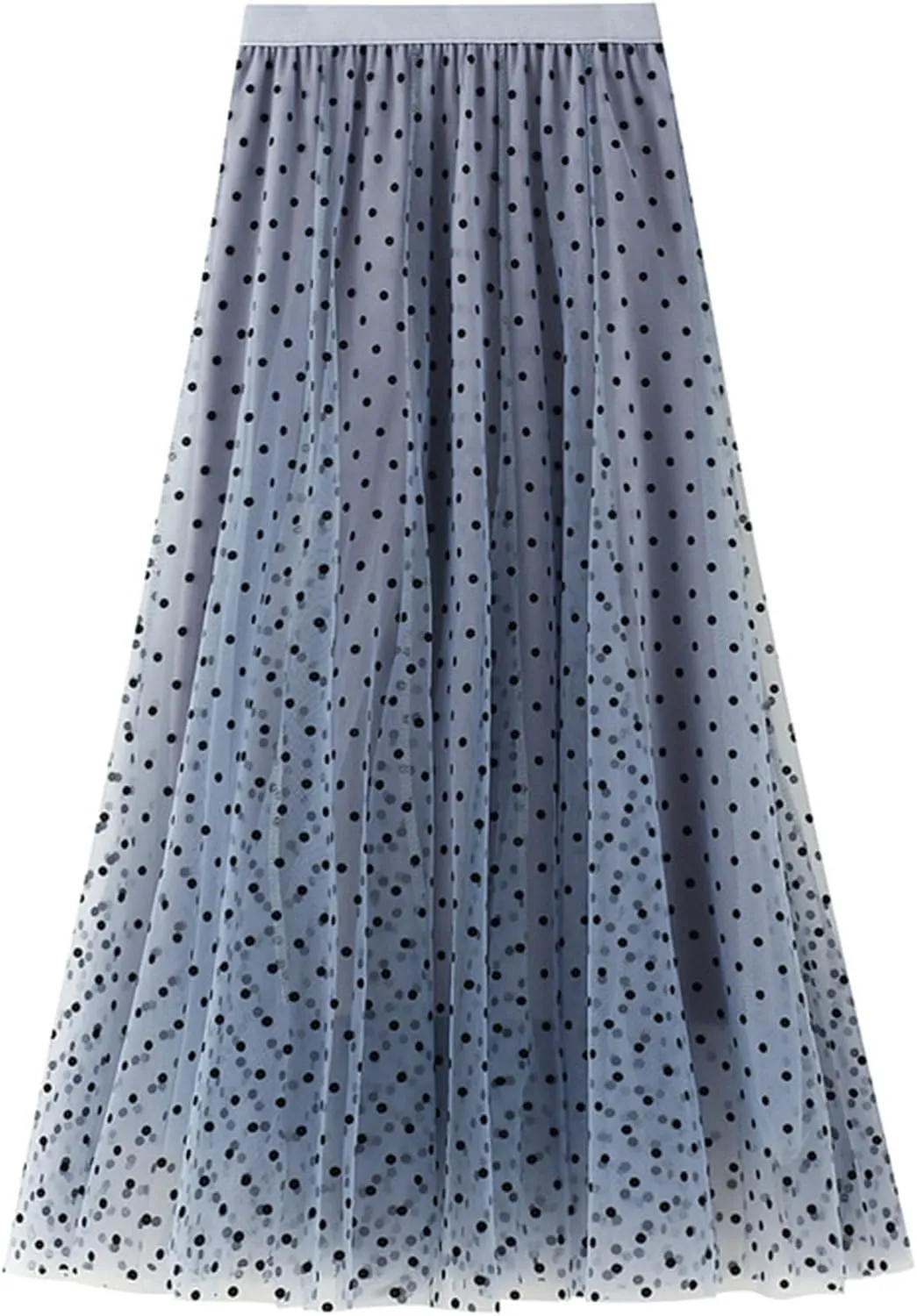 Women's Tulle A-Line Maxi Skirt, Elastic High Waist Layered Skirt Floral Print Mesh Midi Skirt