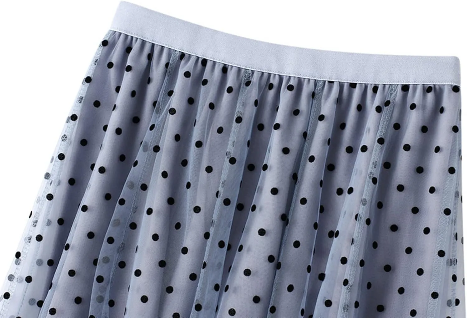 Women's Tulle A-Line Maxi Skirt, Elastic High Waist Layered Skirt Floral Print Mesh Midi Skirt